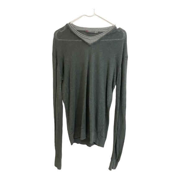 Projek Raw mens linen sweater double V-neck grey insert collar light green large - Picture 2 of 8